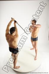 Underwear Fighting with sword Man - Man White Muscular Short Brown Multi angles poses Academic